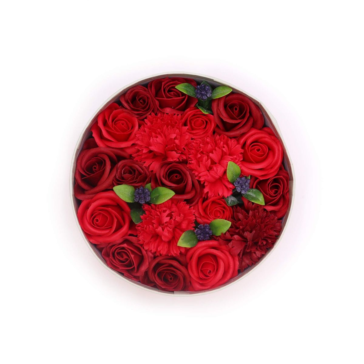 Soap Flower Round Box – Classic Red Roses