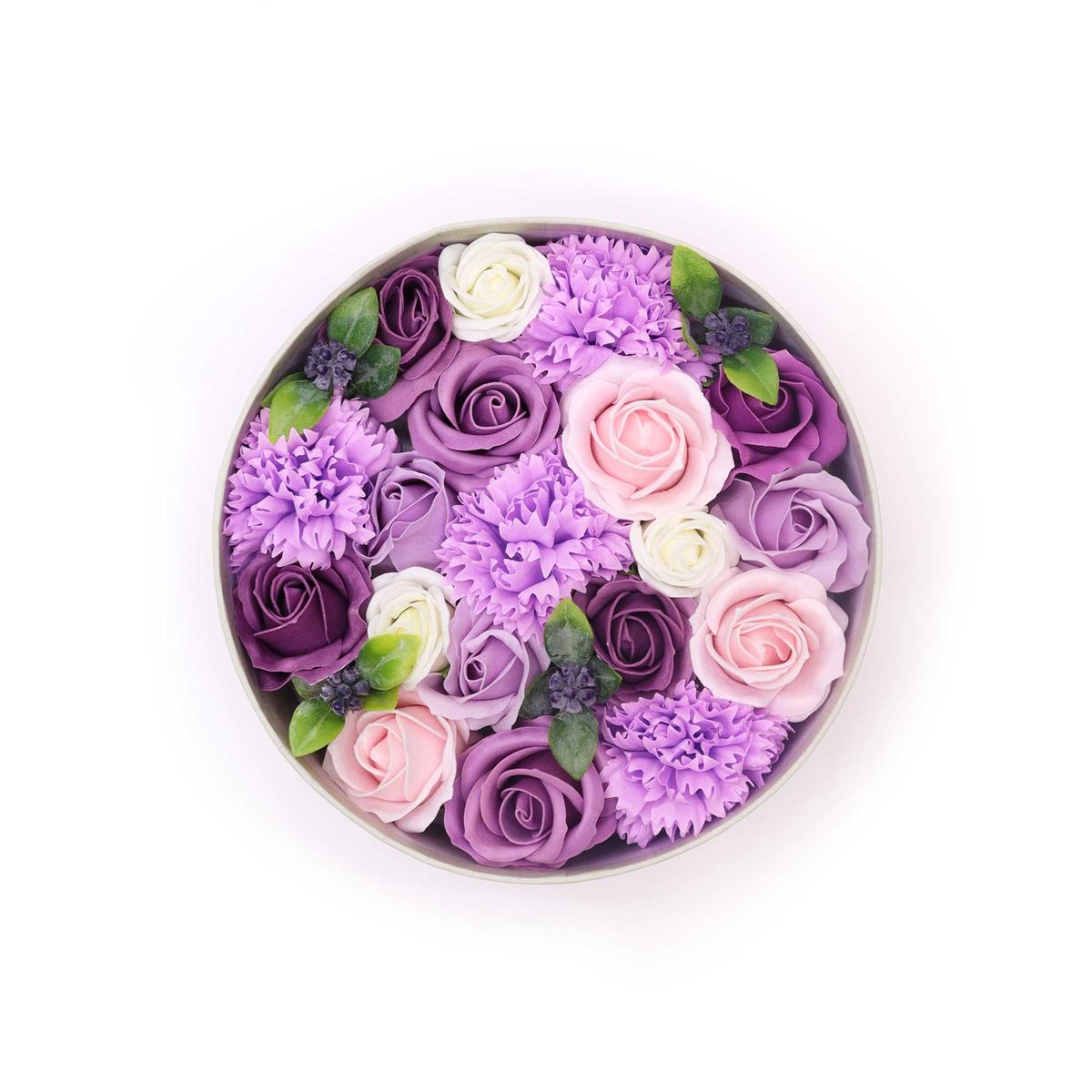 Soap Flower Round Box – Lavender Rose & Carnation