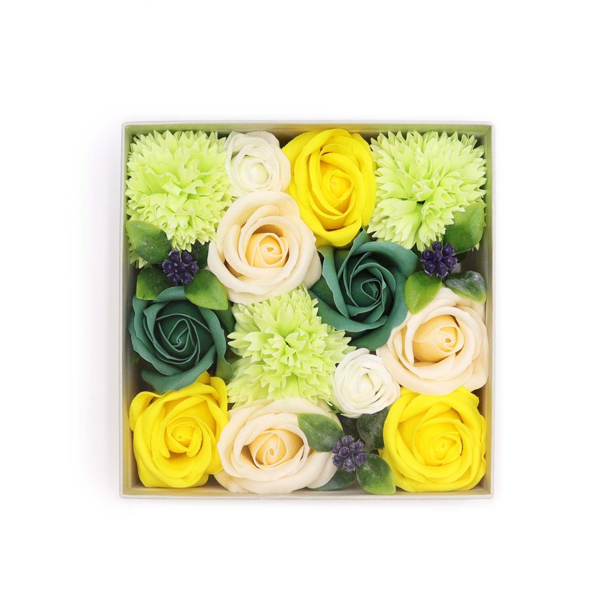 Soap Flower Square Box – Spring Celebrations, Yellow & Greens