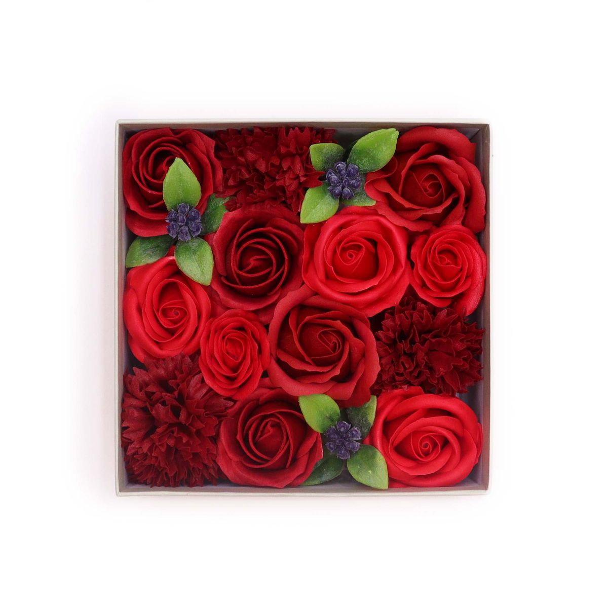 Soap Flower Square Box – Classic Red Roses