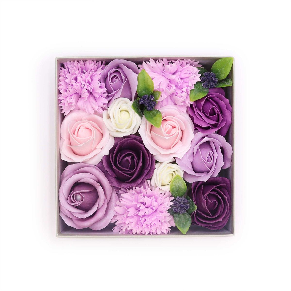Soap Flower Square Box – Lavender Rose & Carnation