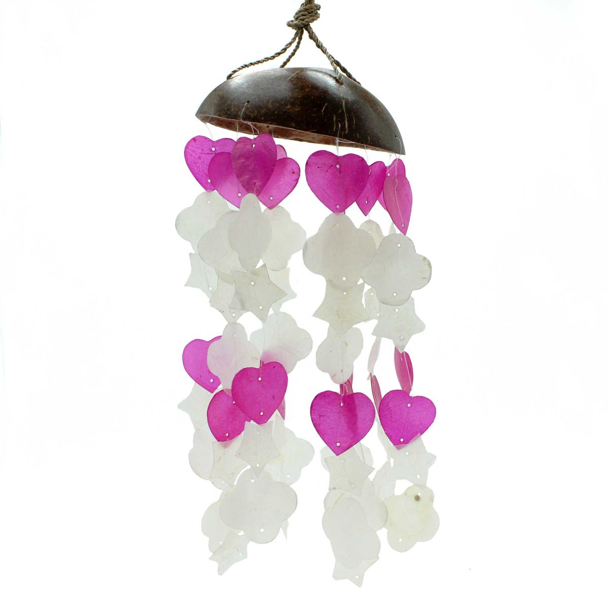 Coconut & Capiz Wind Chime – Pink & White Mixed Shapes, 35cm