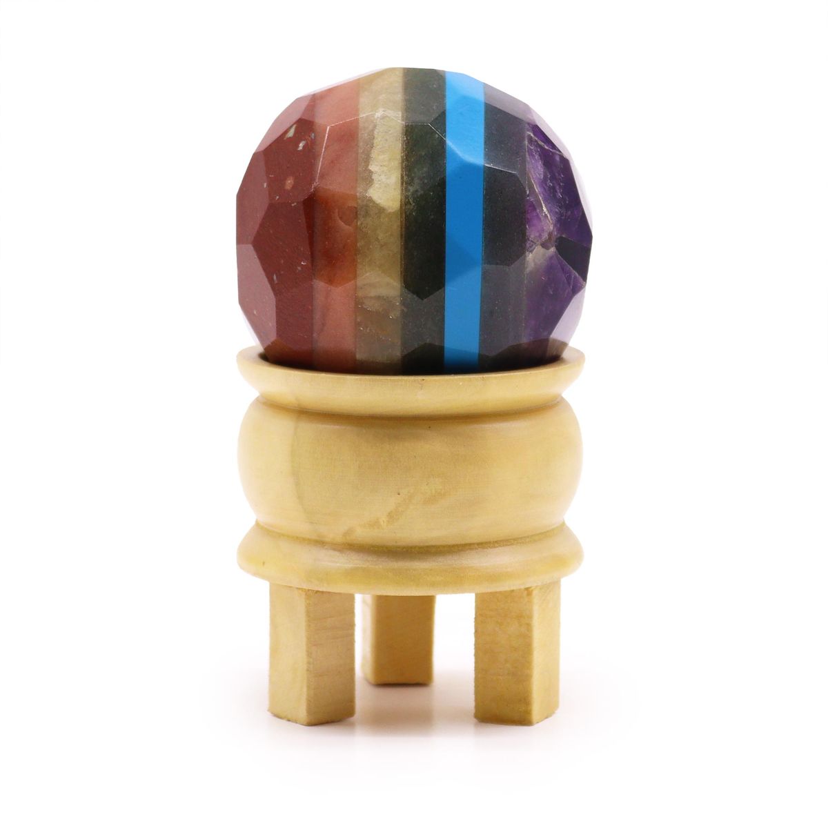 Seven Chakra Faceted Sphere with Stand