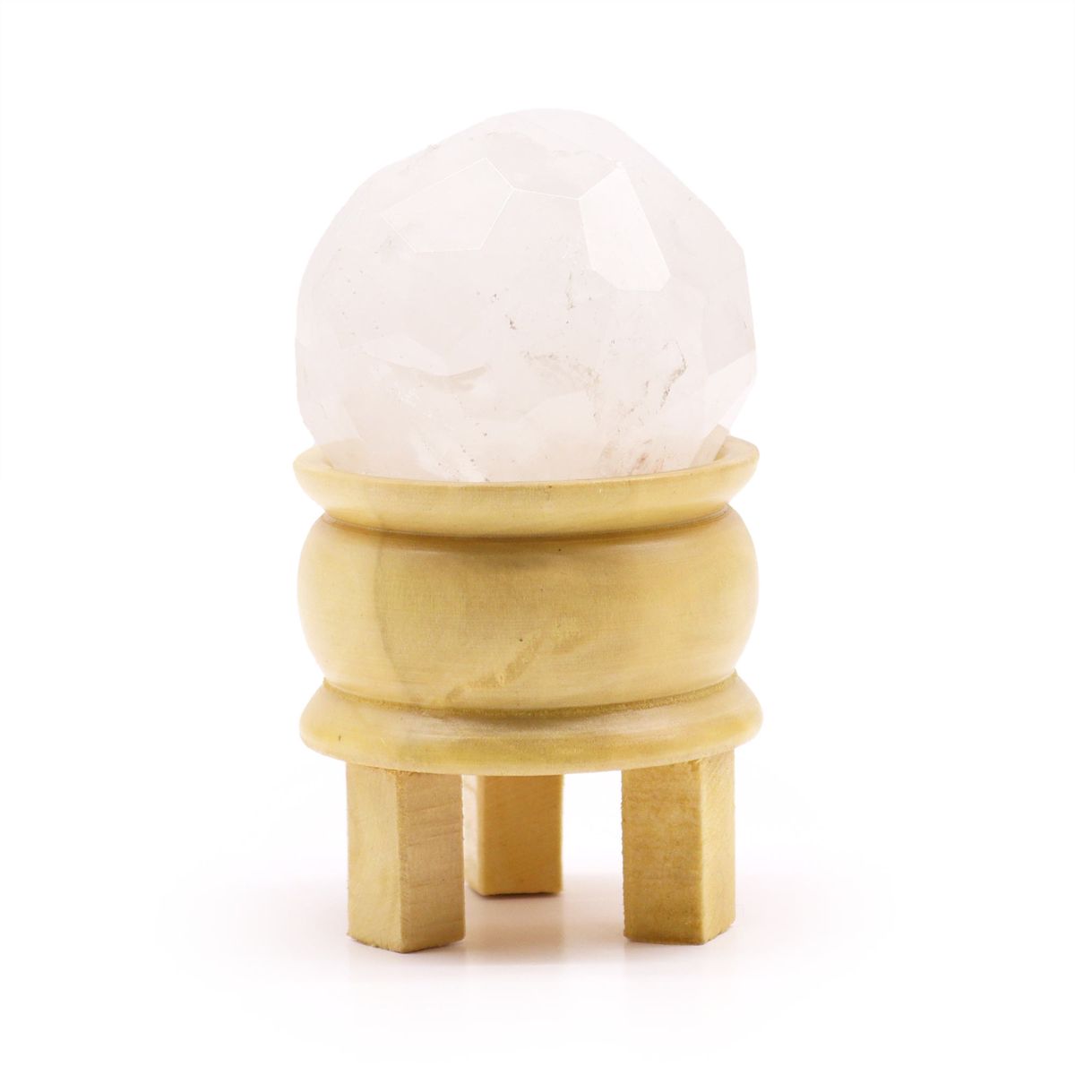 Rock Quartz Faceted Sphere with Stand