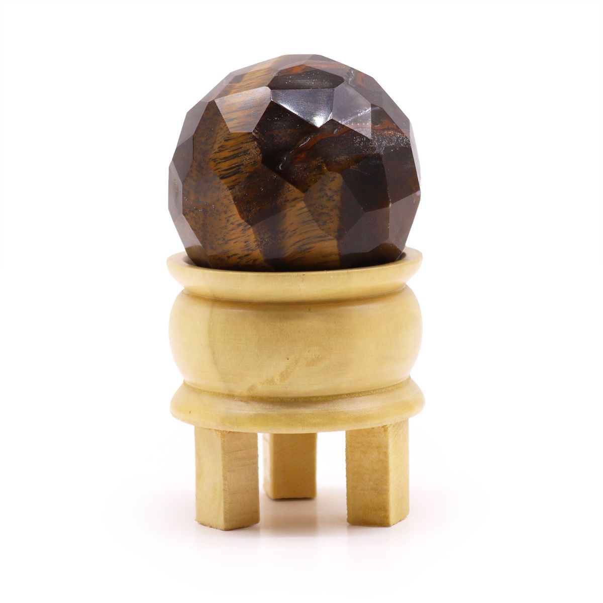Tiger's Eye Faceted Sphere with Stand