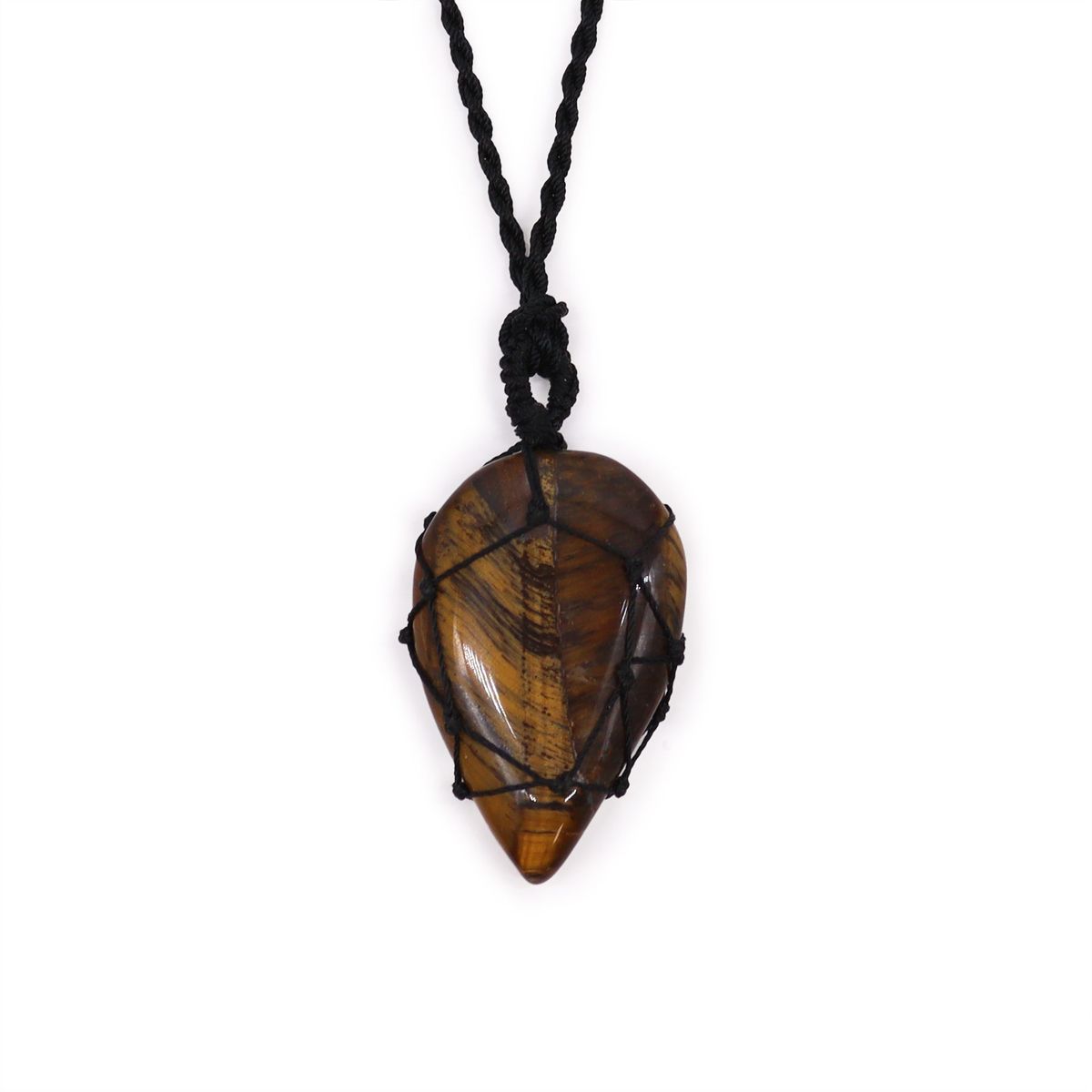 Laced Gemstone Teardrop Pendant – Tiger Eye