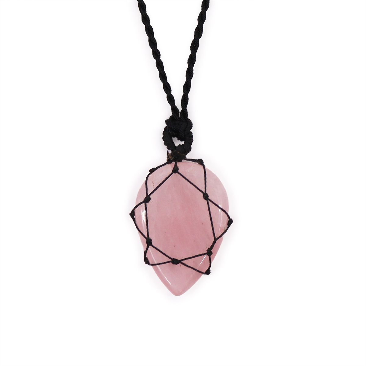 Laced Gemstone Teardrop Pendant – Rose Quartz