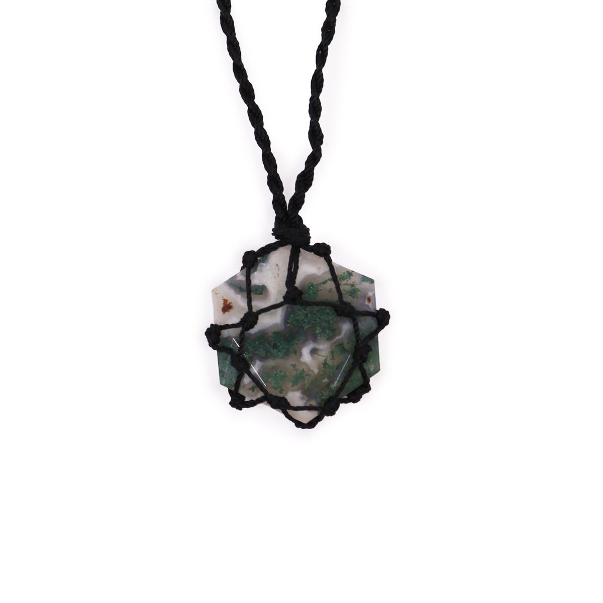 Laced Gemstone Hexagon Pendant – Moss Agate