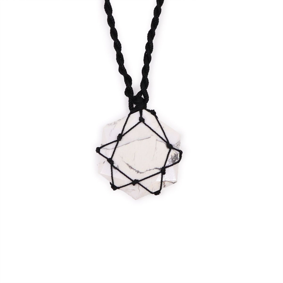 Laced Gemstone Hexagon Pendant – White Howlite