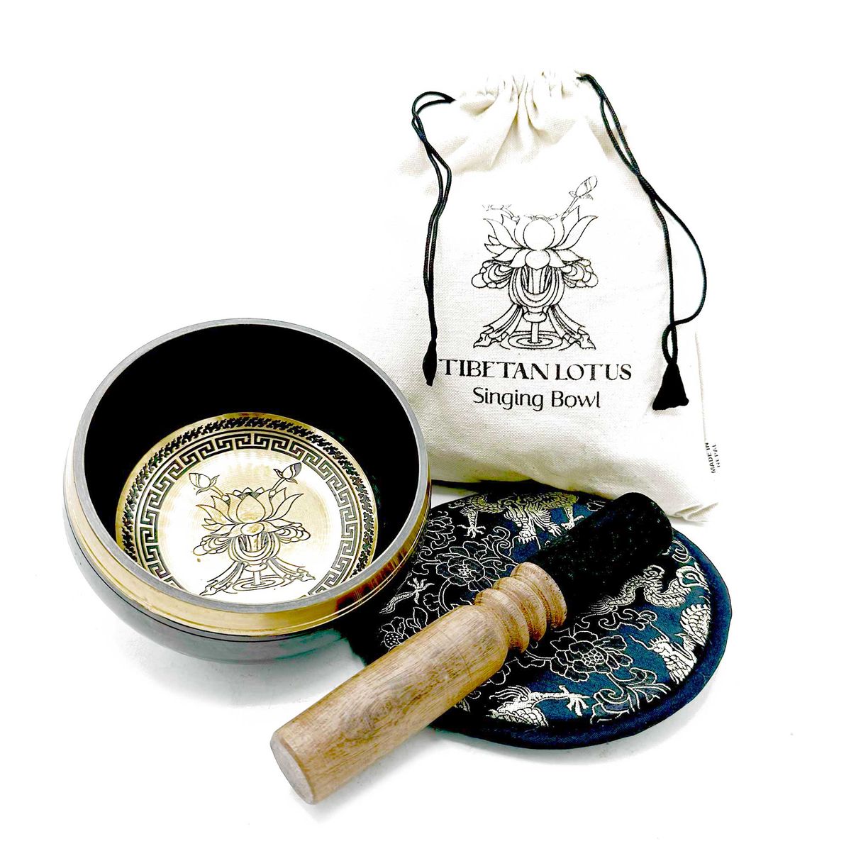 Hand Beaten Engraved Singing Bowl Gift Set – Lotus Flower, 14cm