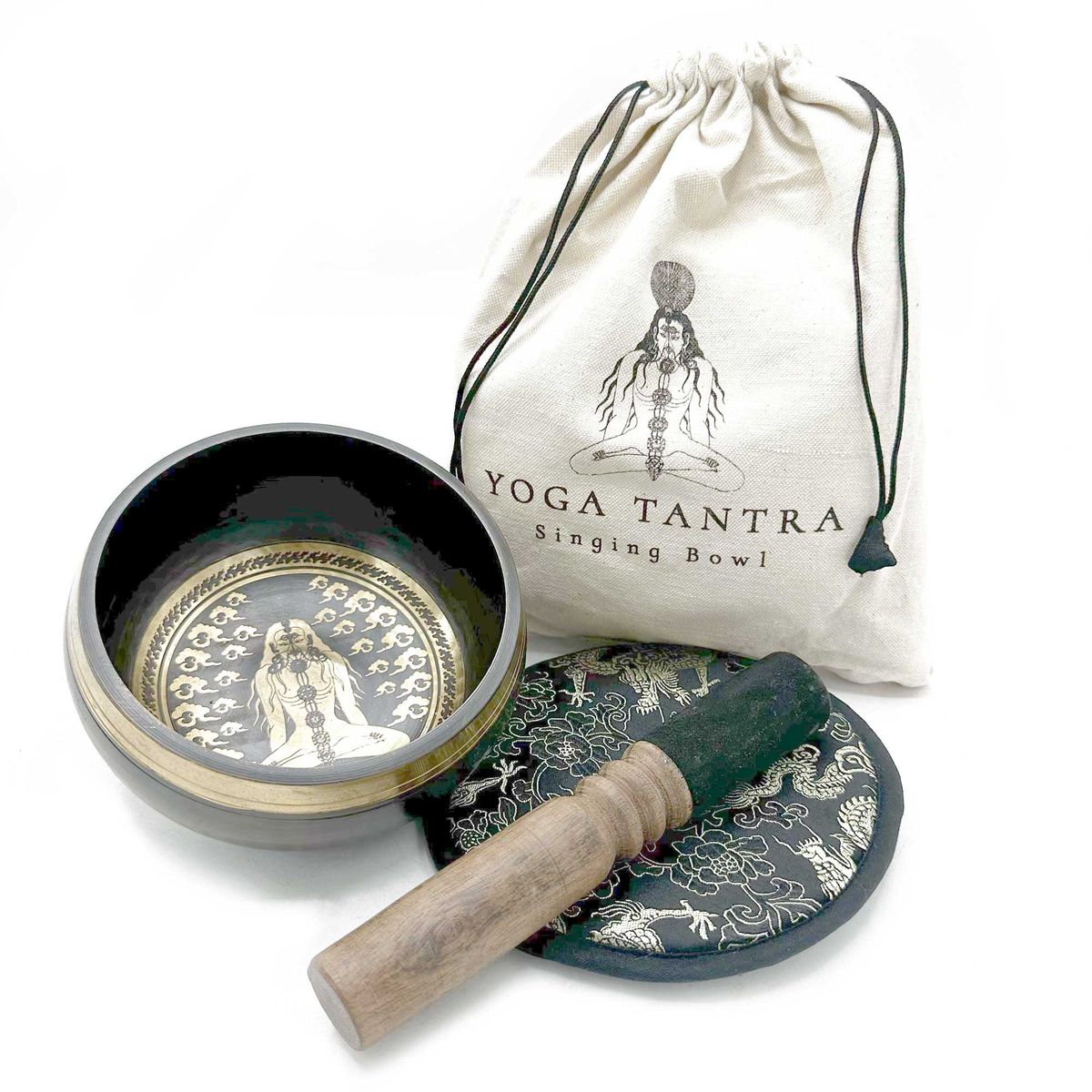 Hand Beaten Engraved Singing Bowl Gift Set – Yogi, 14cm