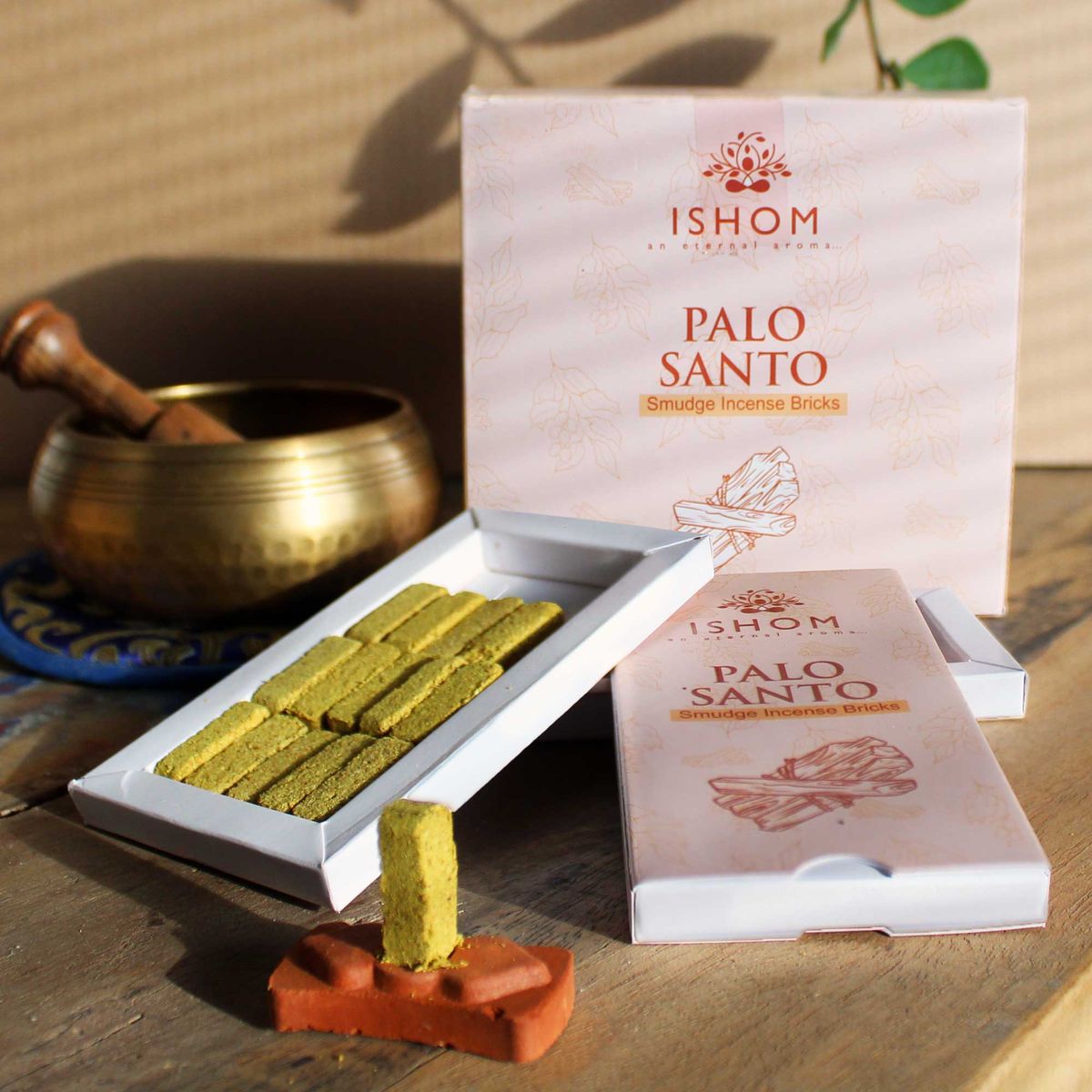 Natural Smudge Incense Bricks with Burner – Palo Santo, Pack of 15