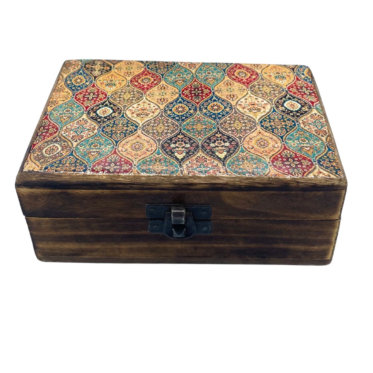 Ceramic Glazed Mango Wood Box – Traditional Pattern, 15 x 10cm