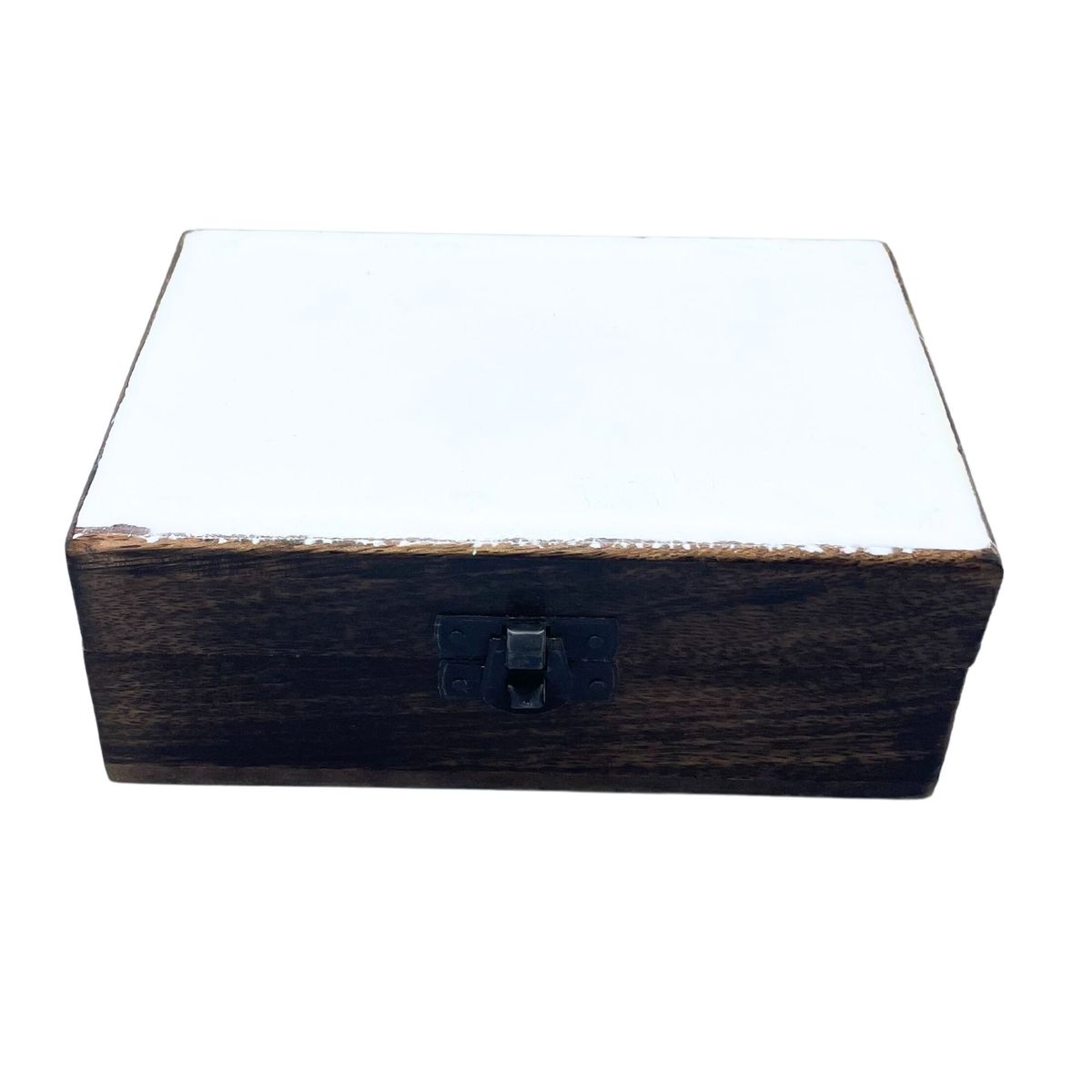 Ceramic Glazed Mango Wood Box – White, 15 x 10cm