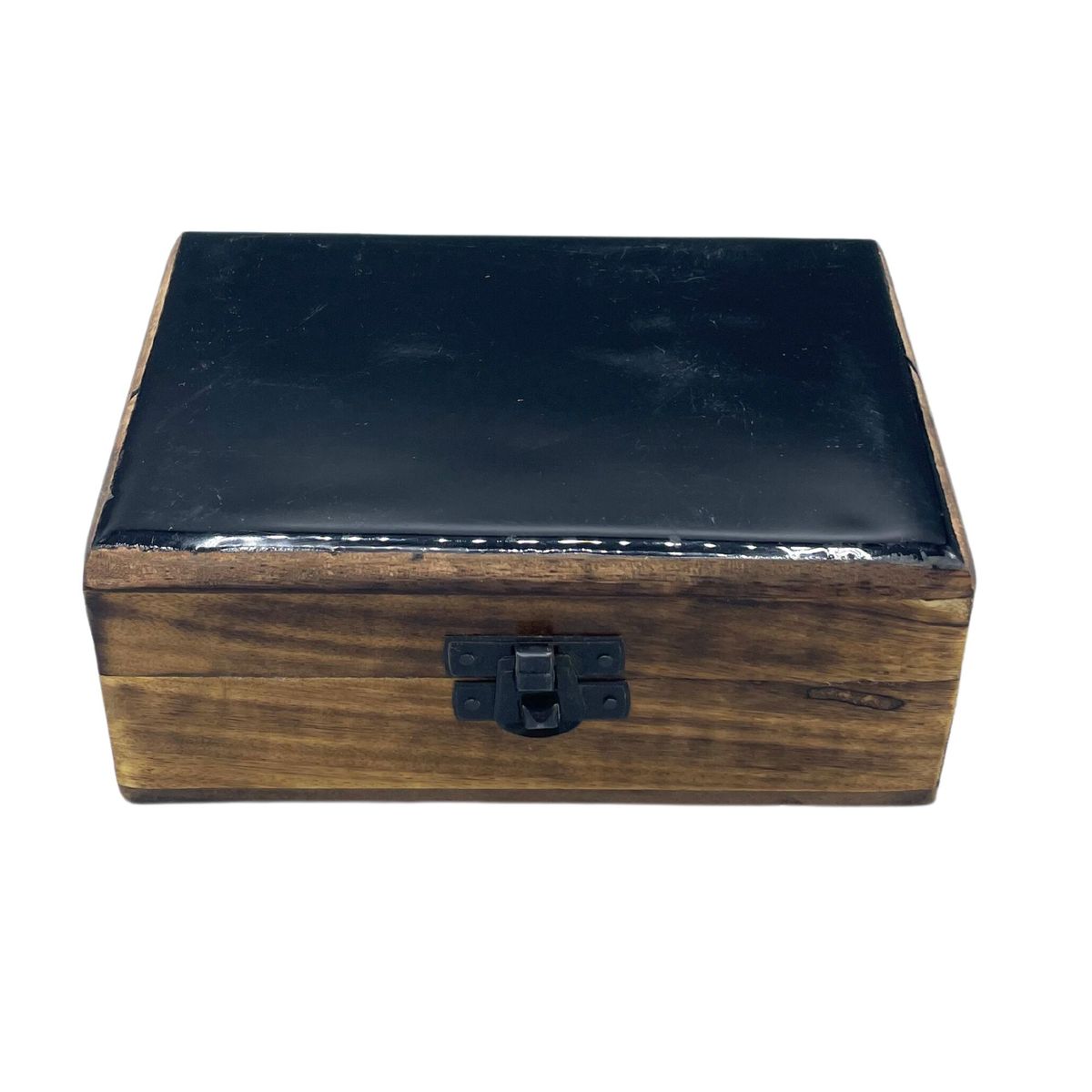 Ceramic Glazed Mango Wood Box – Black, 15 x 10cm