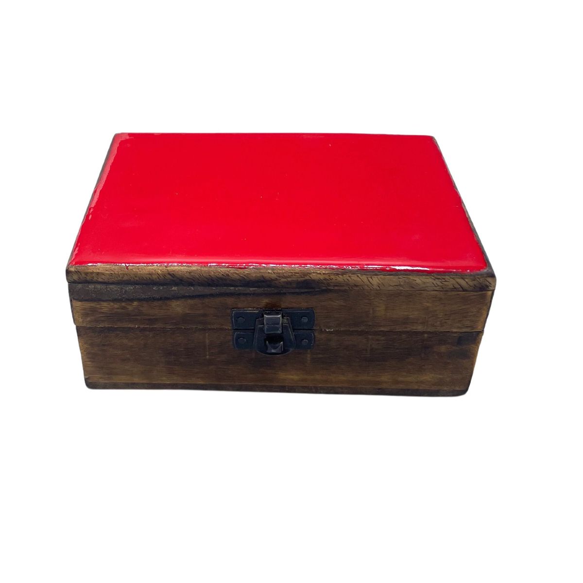 Ceramic Glazed Mango Wood Box – Red, 15 x 10cm