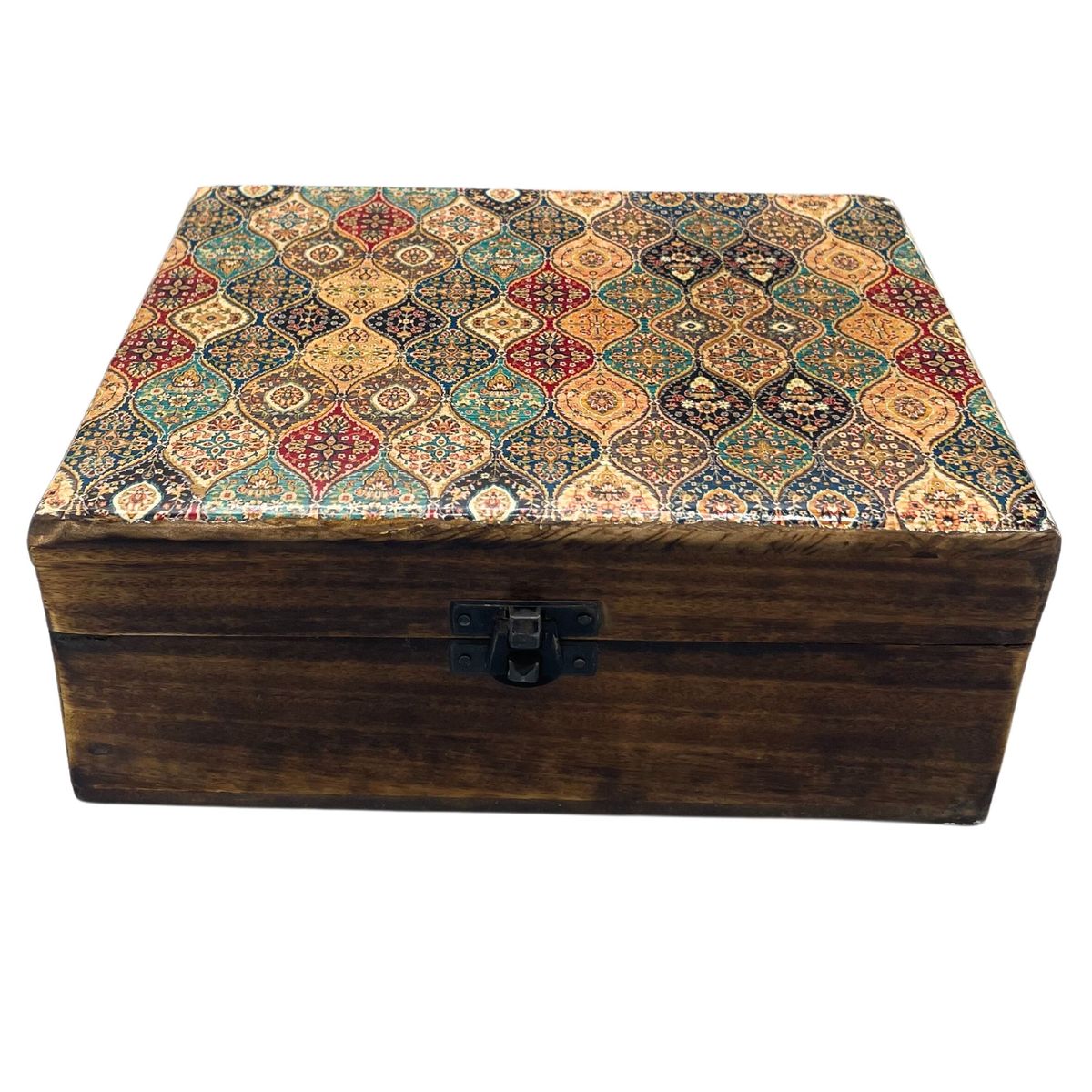 Ceramic Glazed Mango Wood Box – Traditional Pattern, 20 x 15cm
