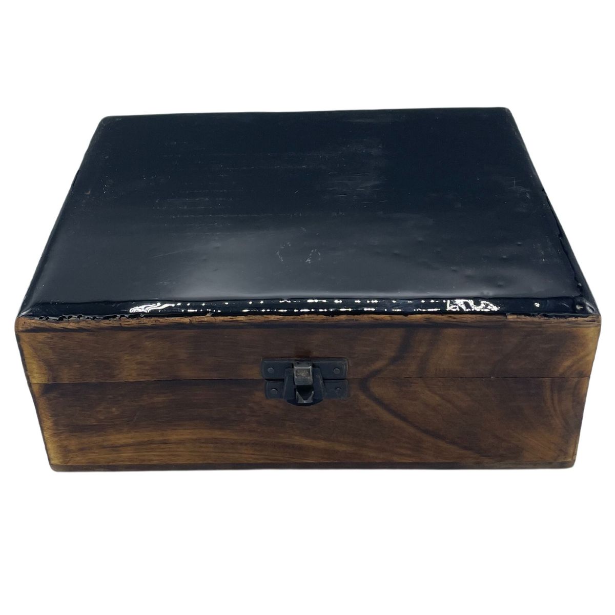 Ceramic Glazed Mango Wood Box – Black, 20 x 15cm