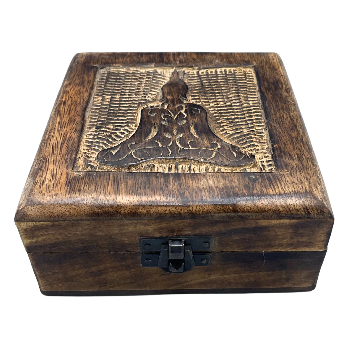 Square Wooden Keepsake Box – Buddha, 13x13x6cm