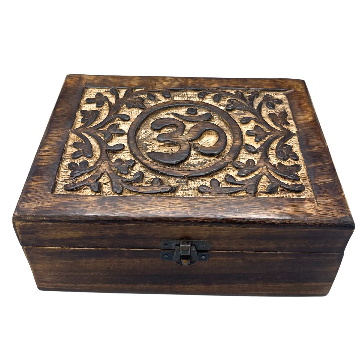 Mango Wood Keepsake Box – Om, Large 20 x 15cm