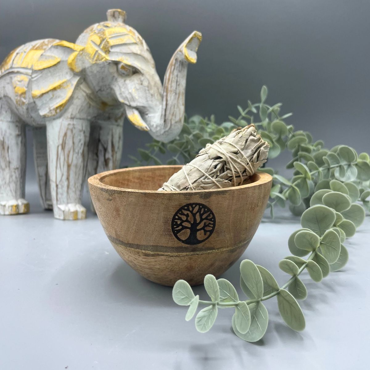Wooden Smudge & Offerings Bowl – Tree of Life, 11 x 7cm