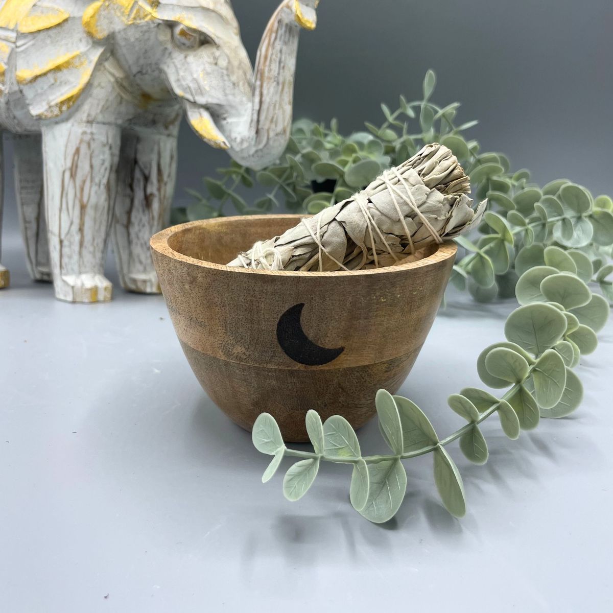 Wooden Smudge & Offerings Bowl – Triple Moon, 11 x 7cm