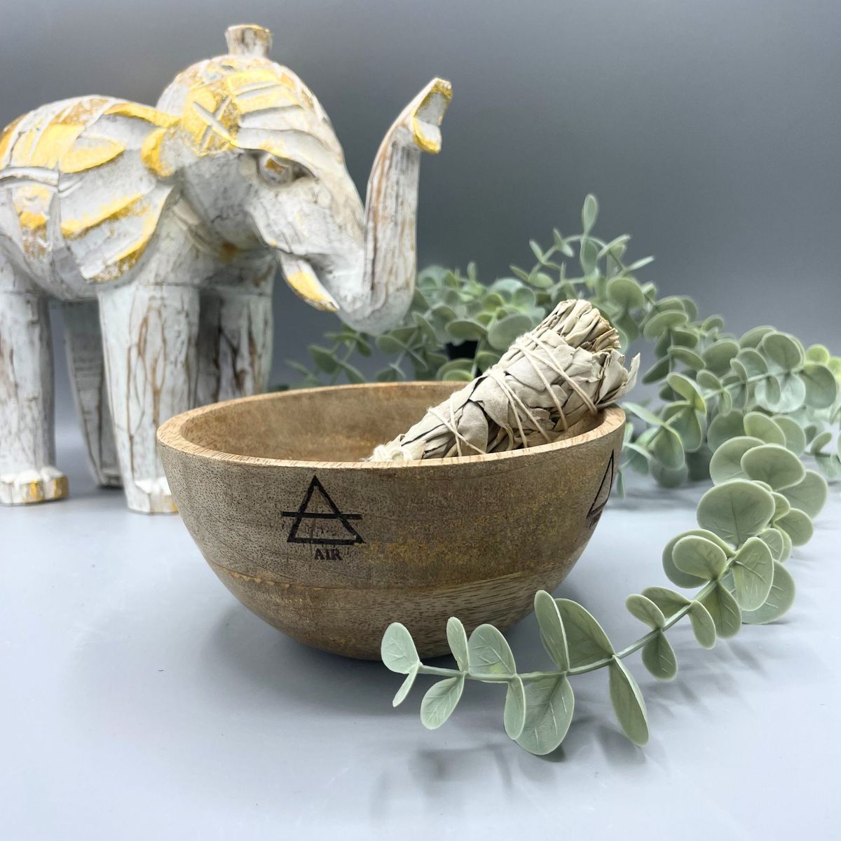 Wooden Smudge & Offerings Bowl – Four Elements, 13 x 7cm