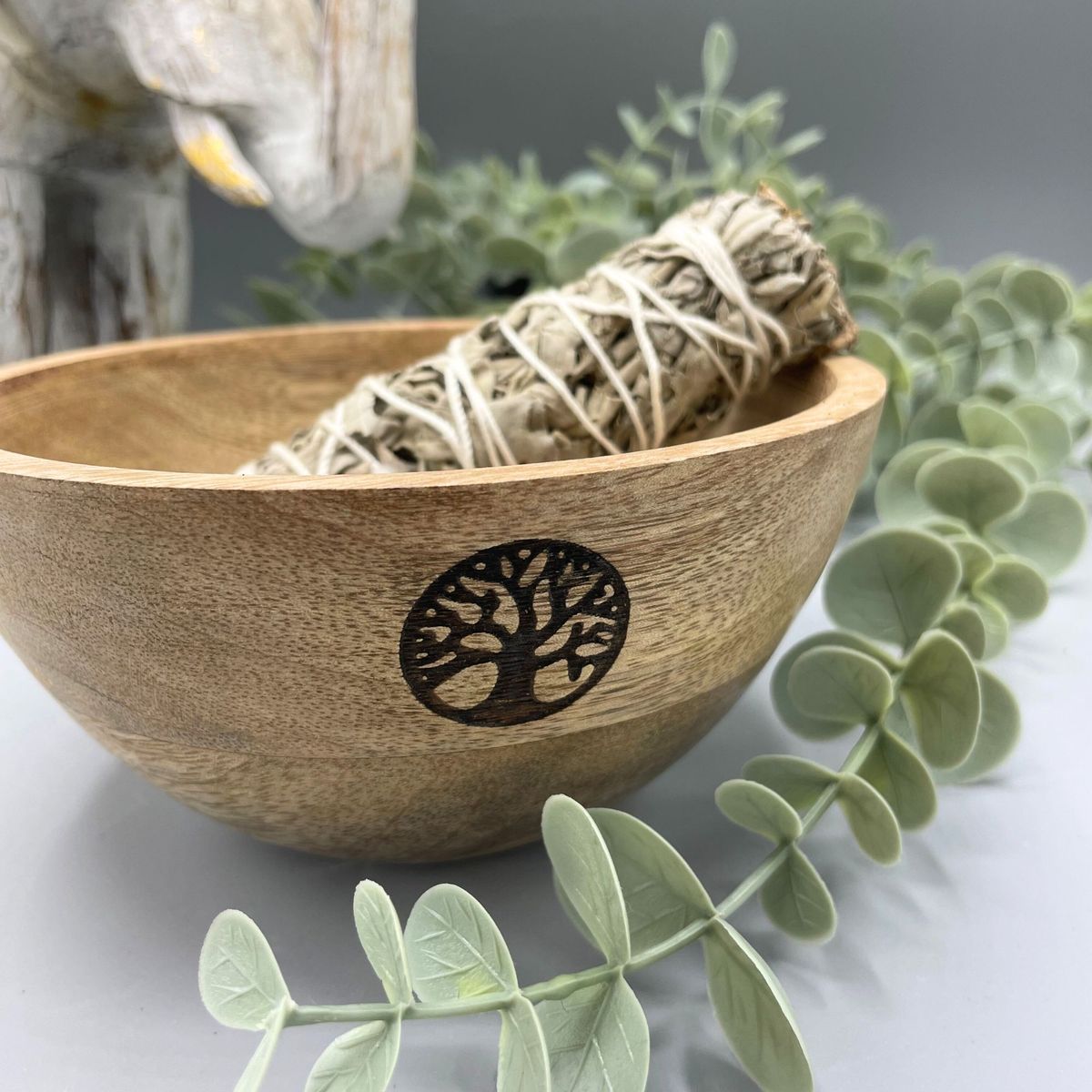 Wooden Smudge & Offerings Bowl – Tree of Life, 13 x 7cm
