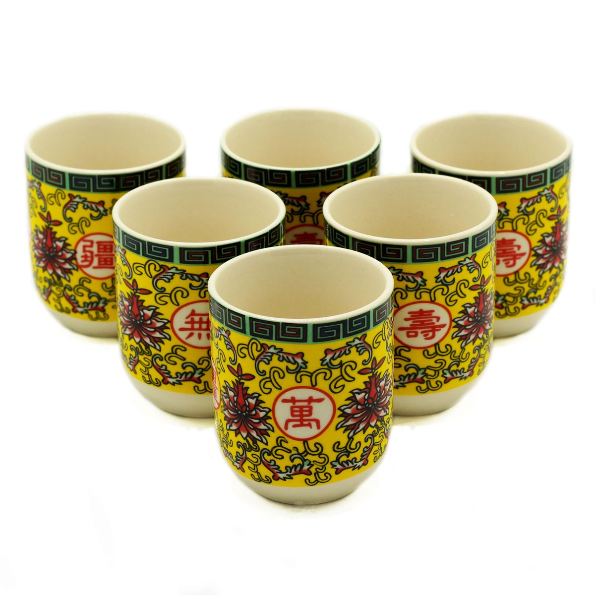 Herbal Tea Cups – Long Life Oriental Design, Set of 6