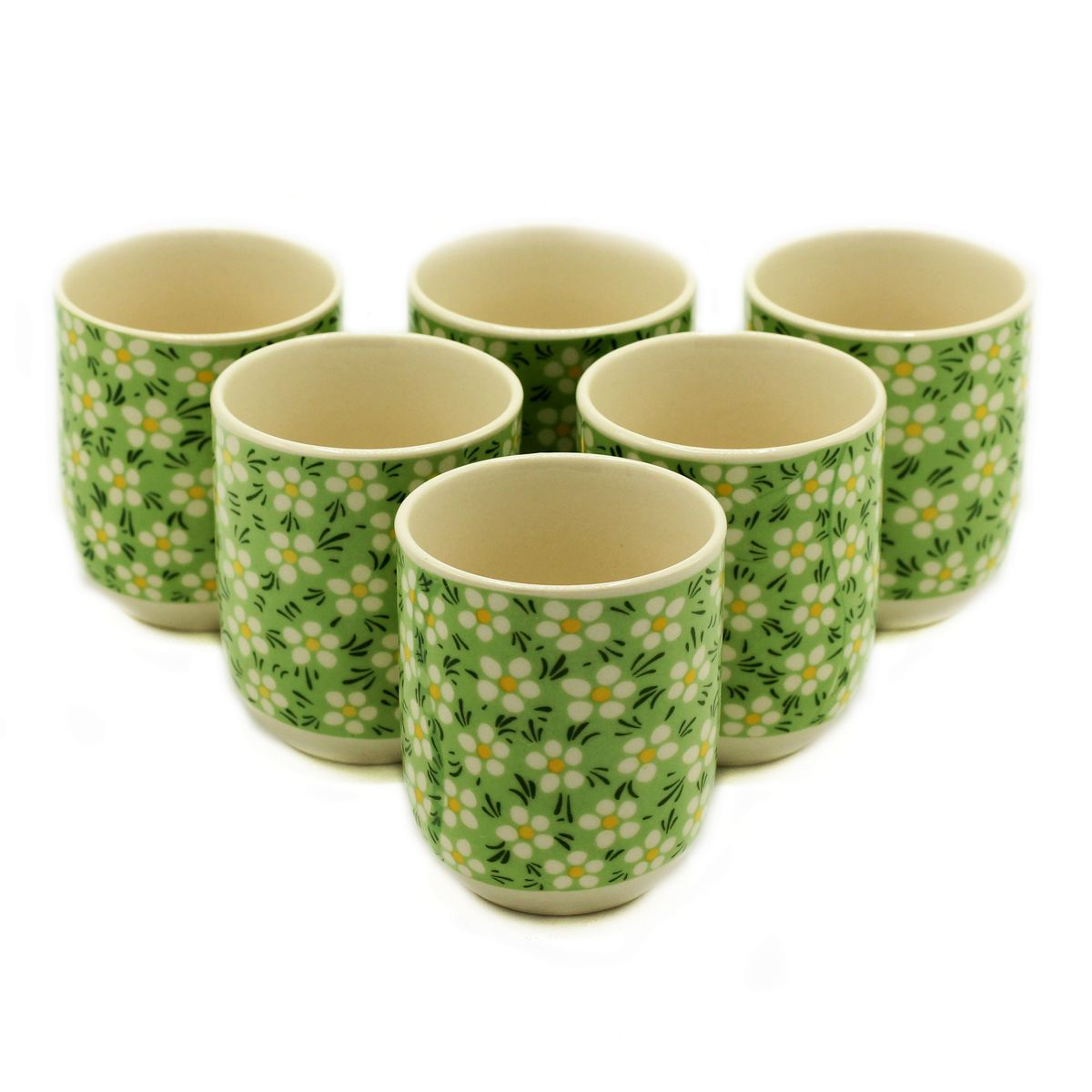Herbal Tea Cups – Green Daisy, Set of 6