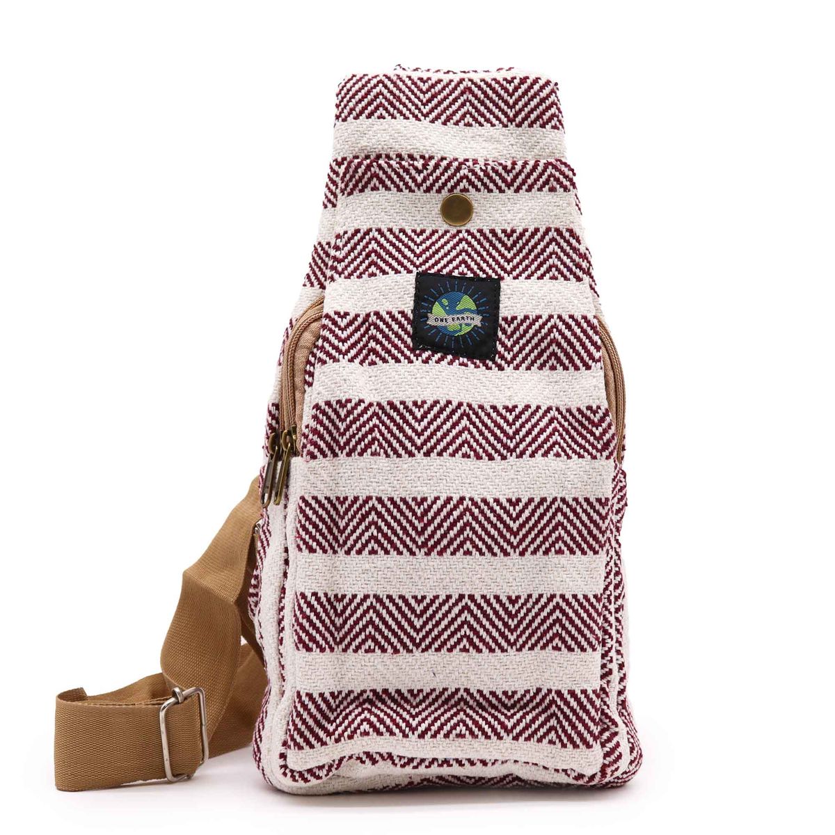 Natural Cotton Cross-Body Bag – Burgundy & White