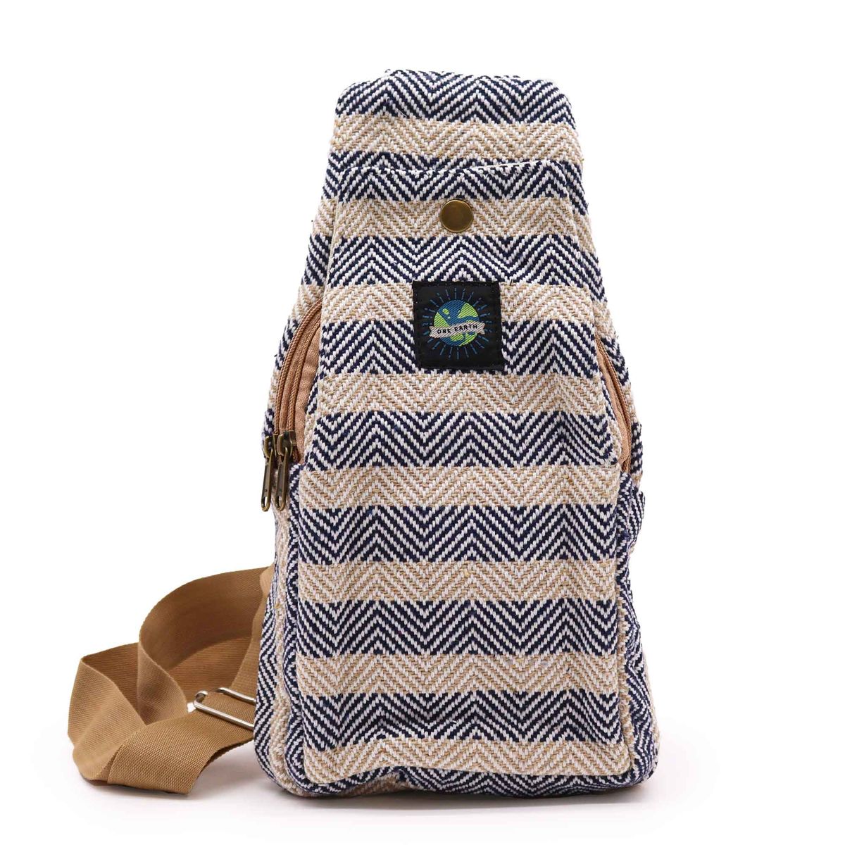 Natural Cotton Cross-Body Bag – Tan & Navy