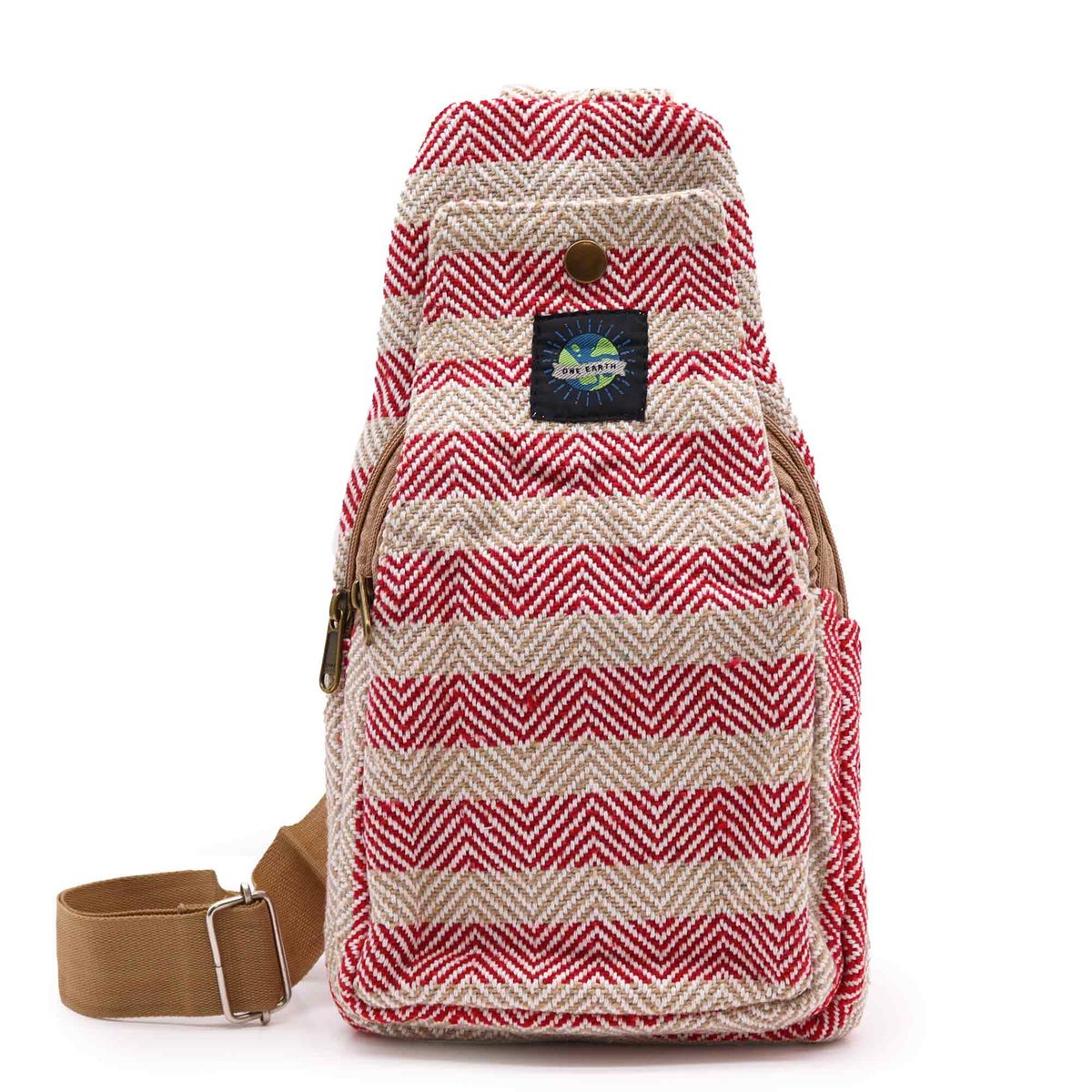 Natural Cotton Cross-Body Bag – Tan & Pink