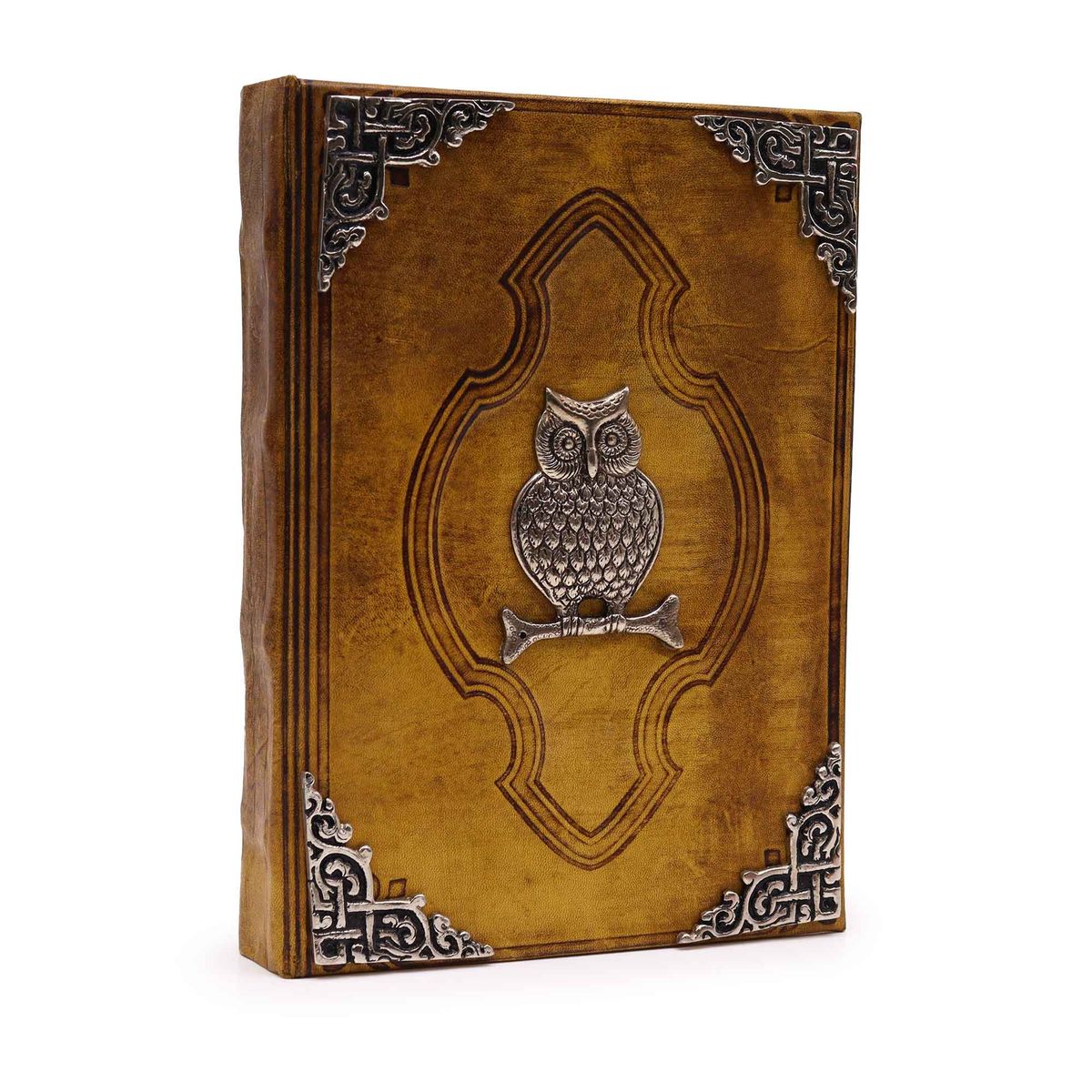 Hefty Leather Book – Coffee Tan, Zinc Owl, 26 x 18cm