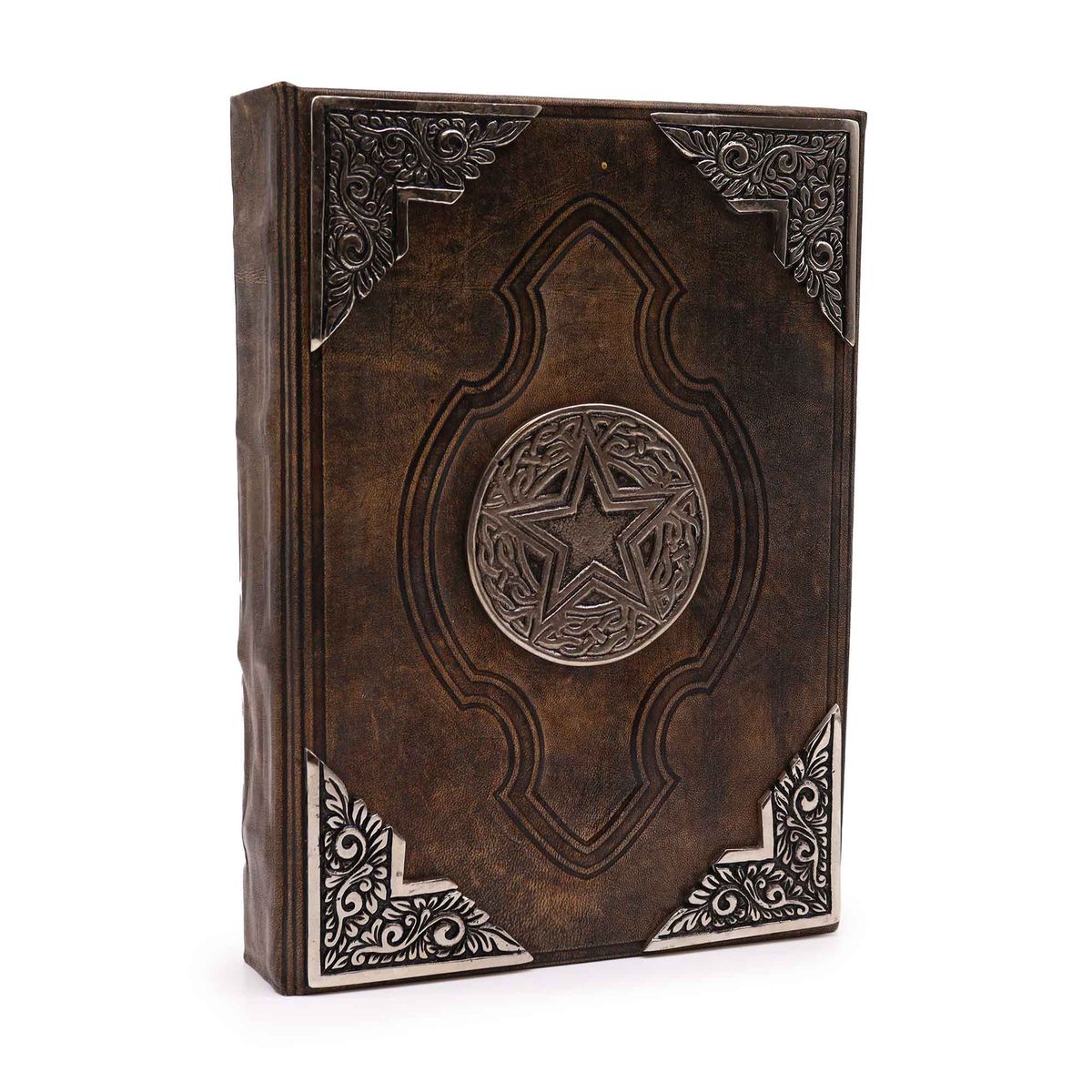 Hefty Leather Book – Brown Tan, Zinc Pentagon, 26 x 18cm