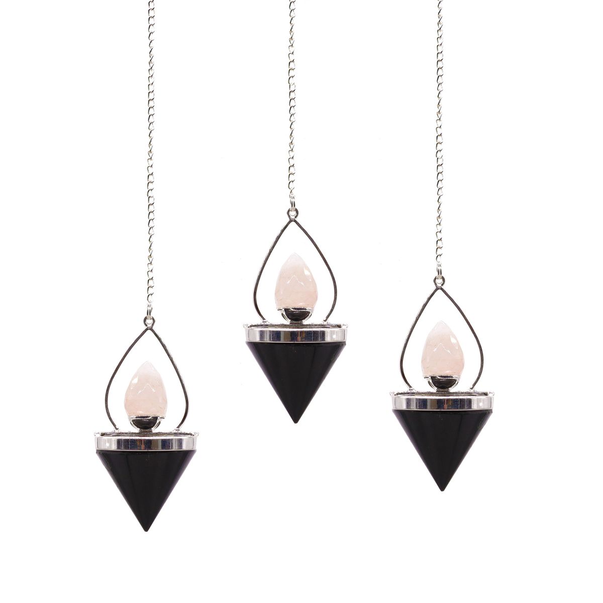 Lantern of Life Gemstone Pendulum – Black Agate & Rose Quartz