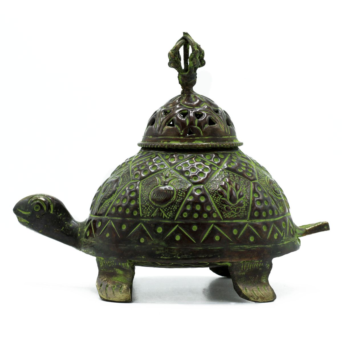 Brass Verdigris Tibetan Turtle Incense Holder – Large