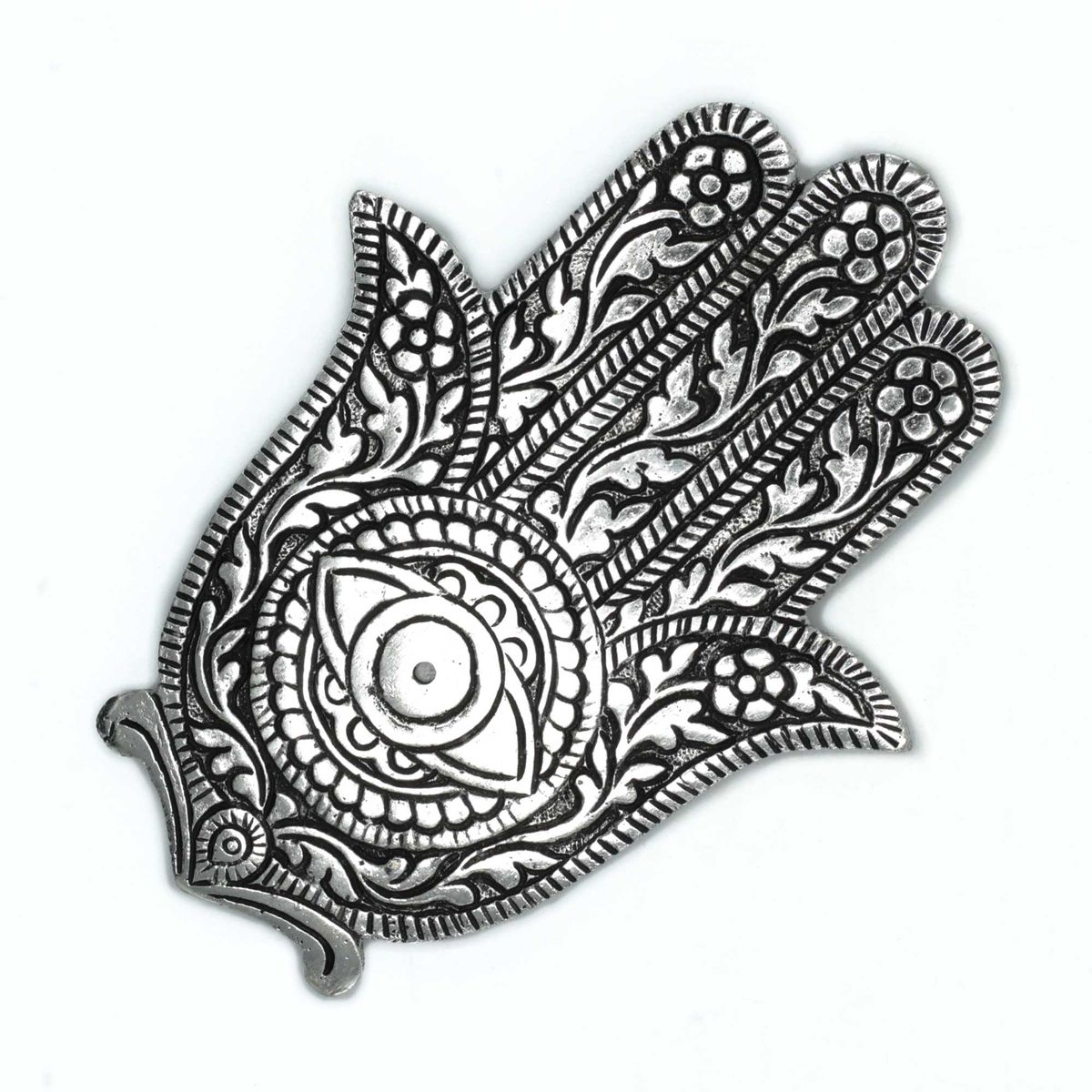 Polished Aluminium Hamsa Incense Holder – 14cm