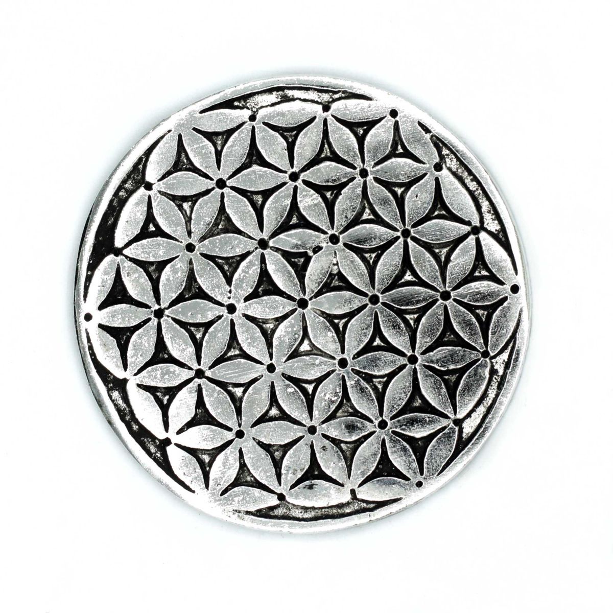 Polished Aluminium Flower of Life Incense Holder – 11cm