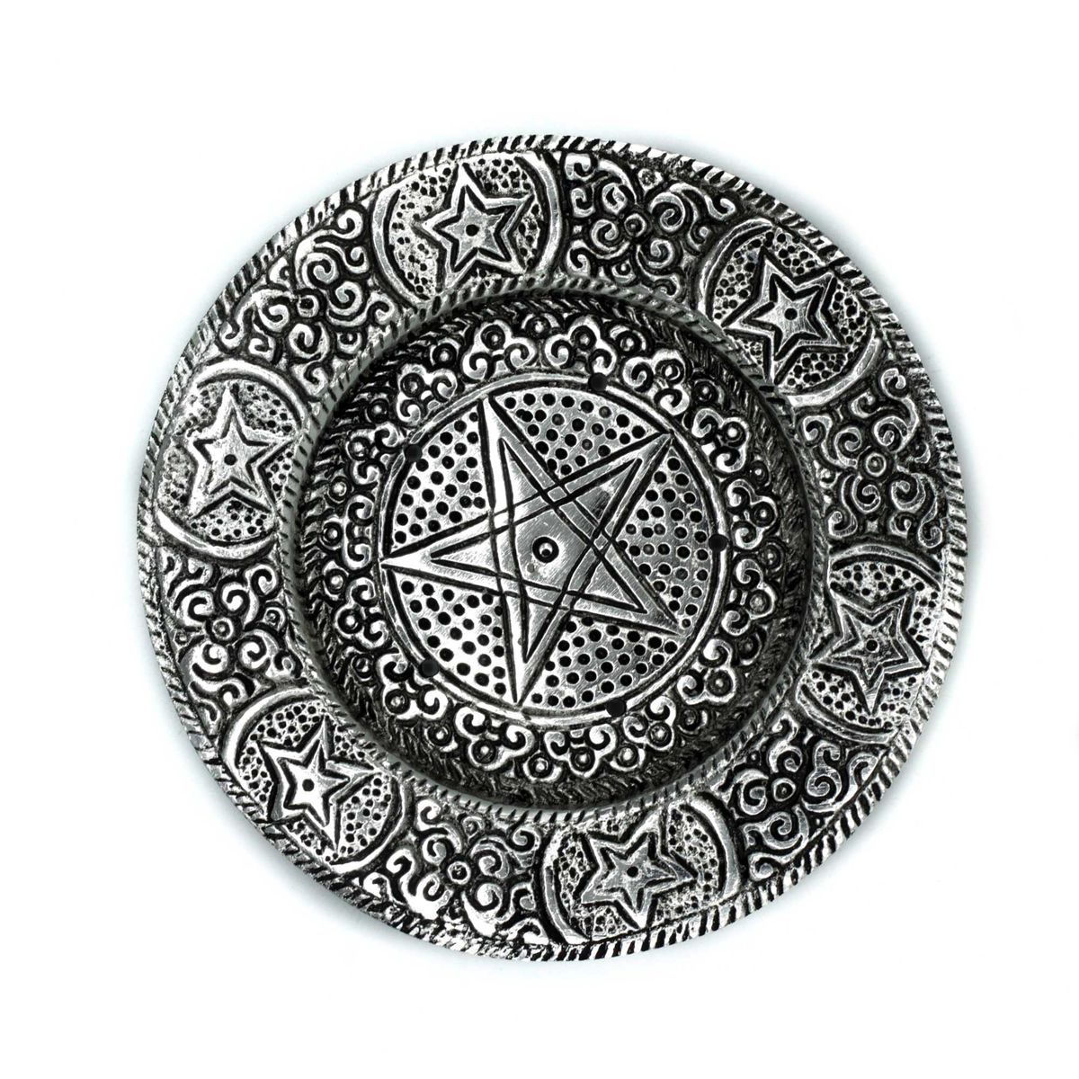 Polished Aluminium Pentagram Incense Holder – 11.5cm