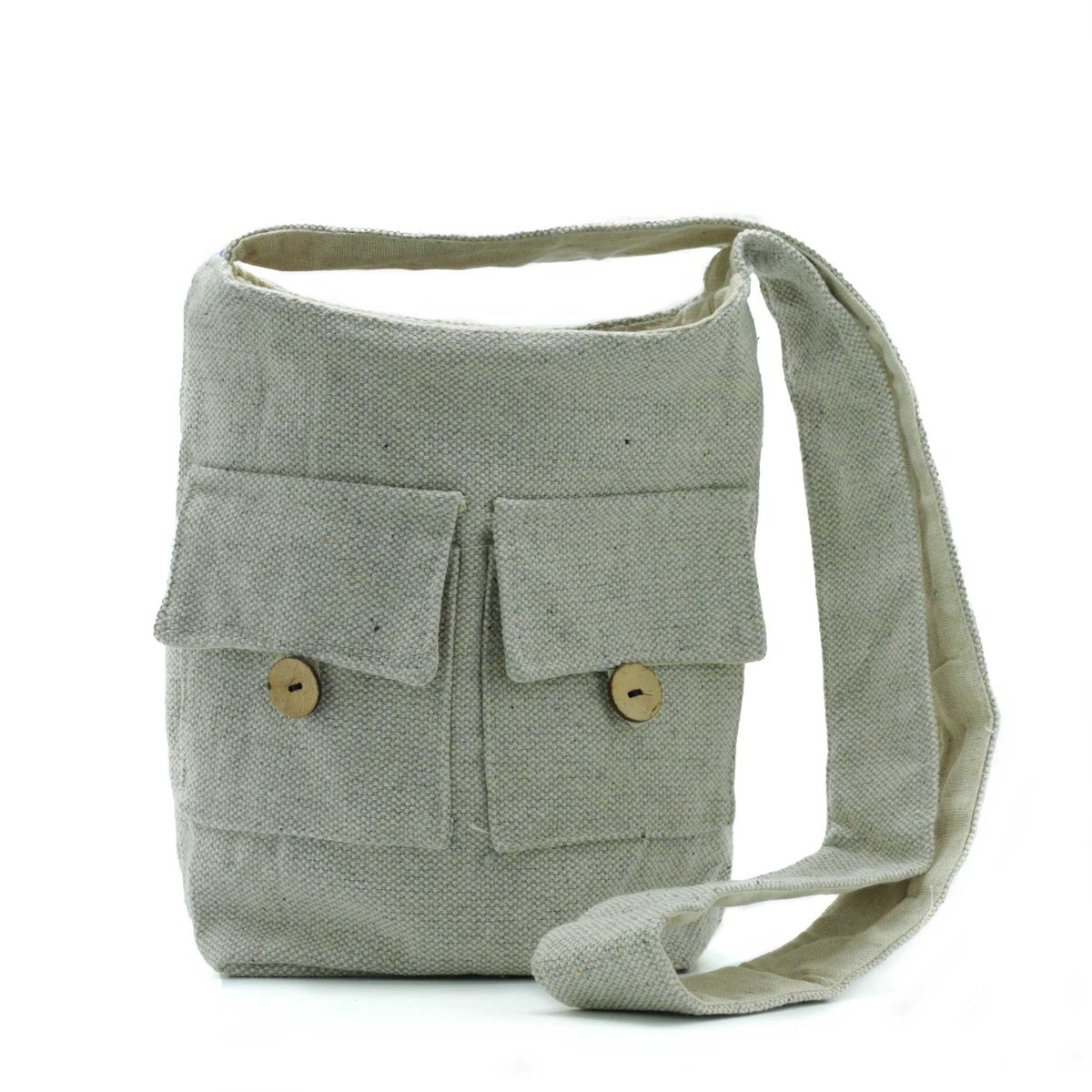 Natural Tones Two Pocket Cotton Bag – Stone, Medium