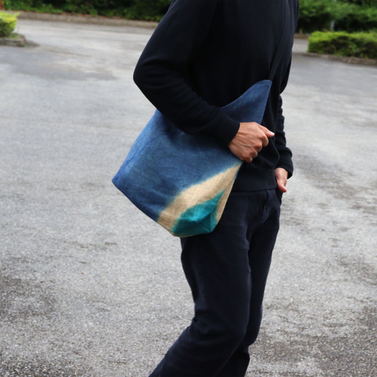 Soft Blend Jute Shoulder Tote – Denim Blue
