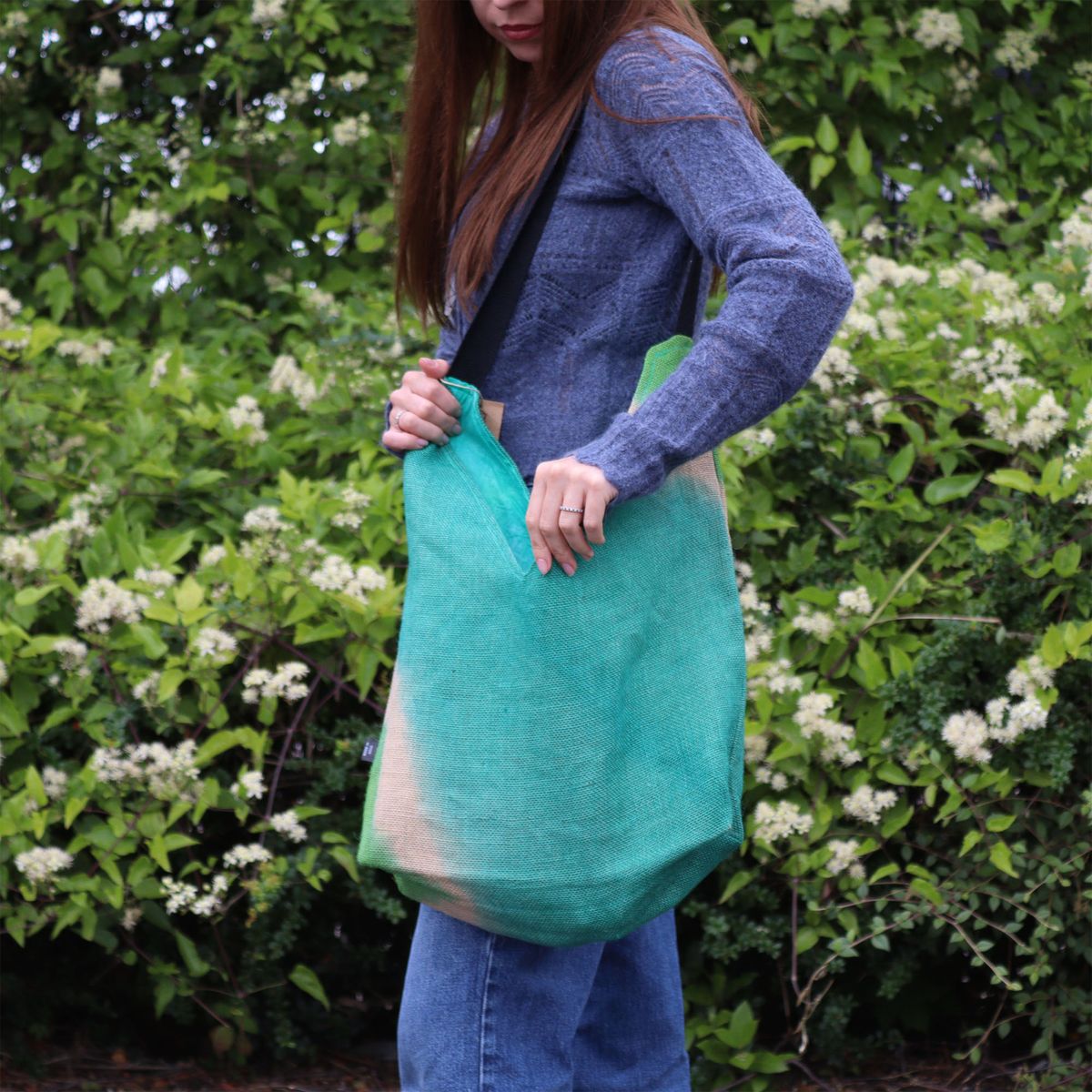 Soft Blend Jute Shoulder Tote – Teal