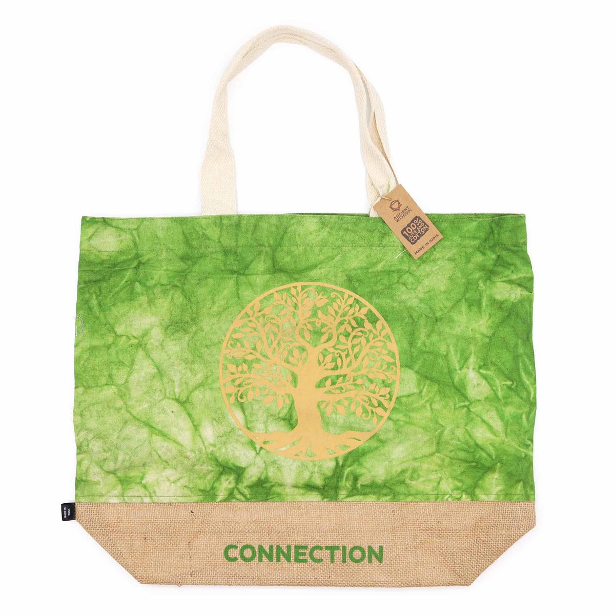 All Natural Tote Bag – Green Stonewash Tree of Life, Connection