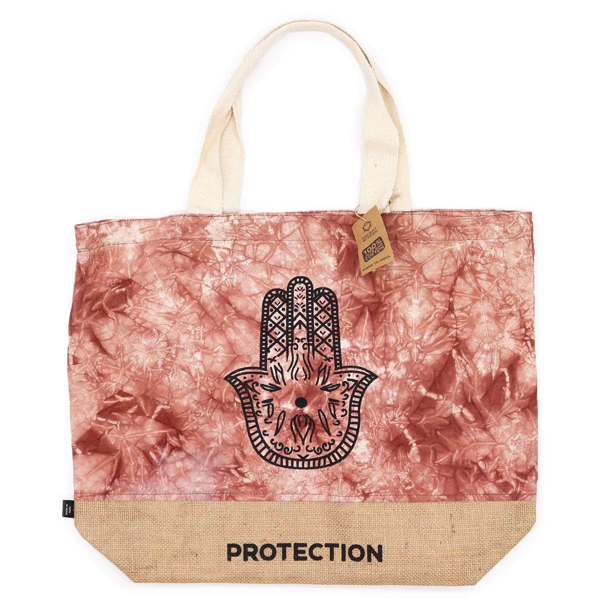 All Natural Tote Bag – Terracotta Stonewash Hamsa, Protection