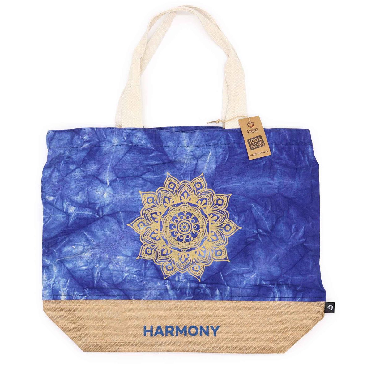 All Natural Tote Bag – Blue Stonewash Mandala, Harmony