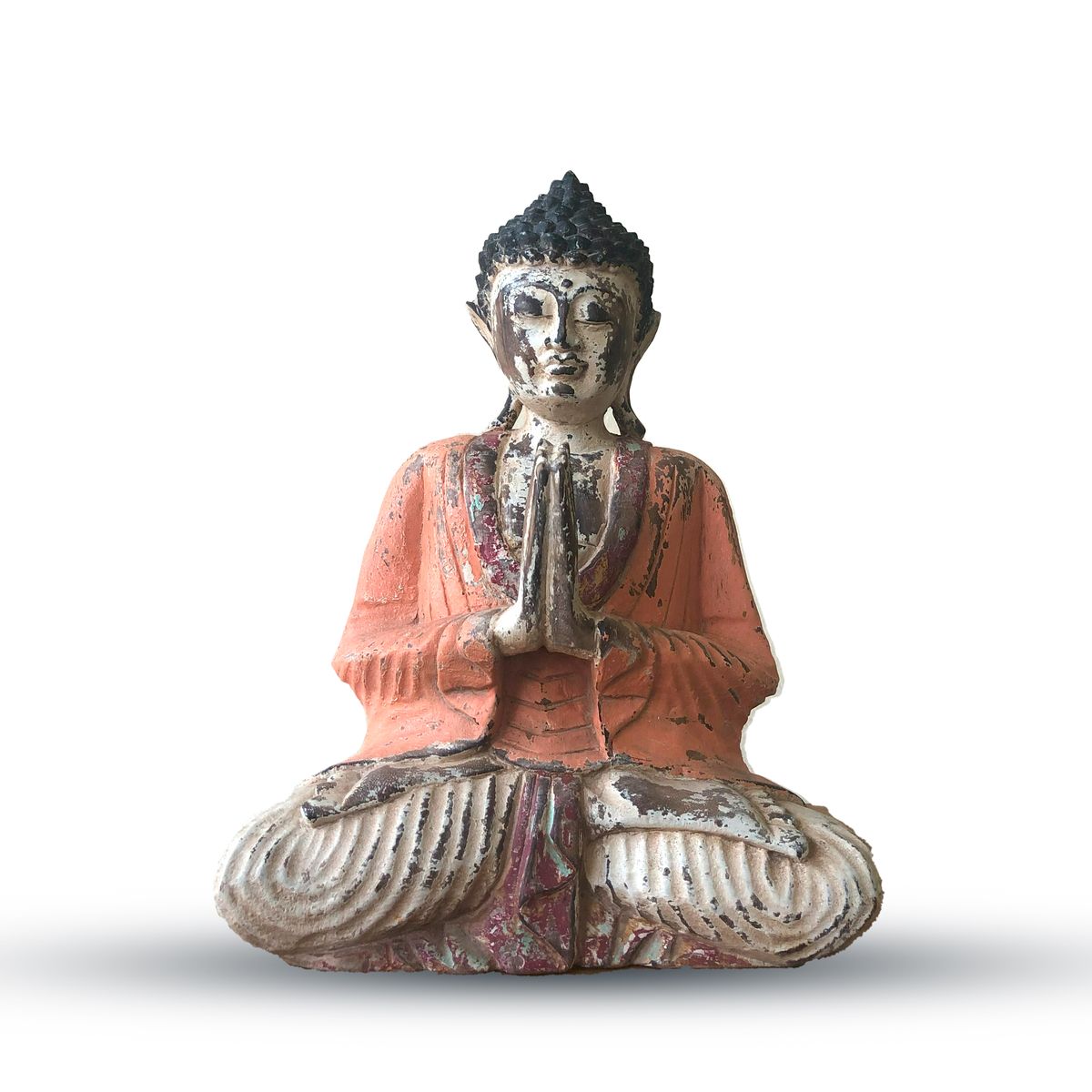 Vintage Orange Hand-Carved Buddha Statue – Welcome, 30cm