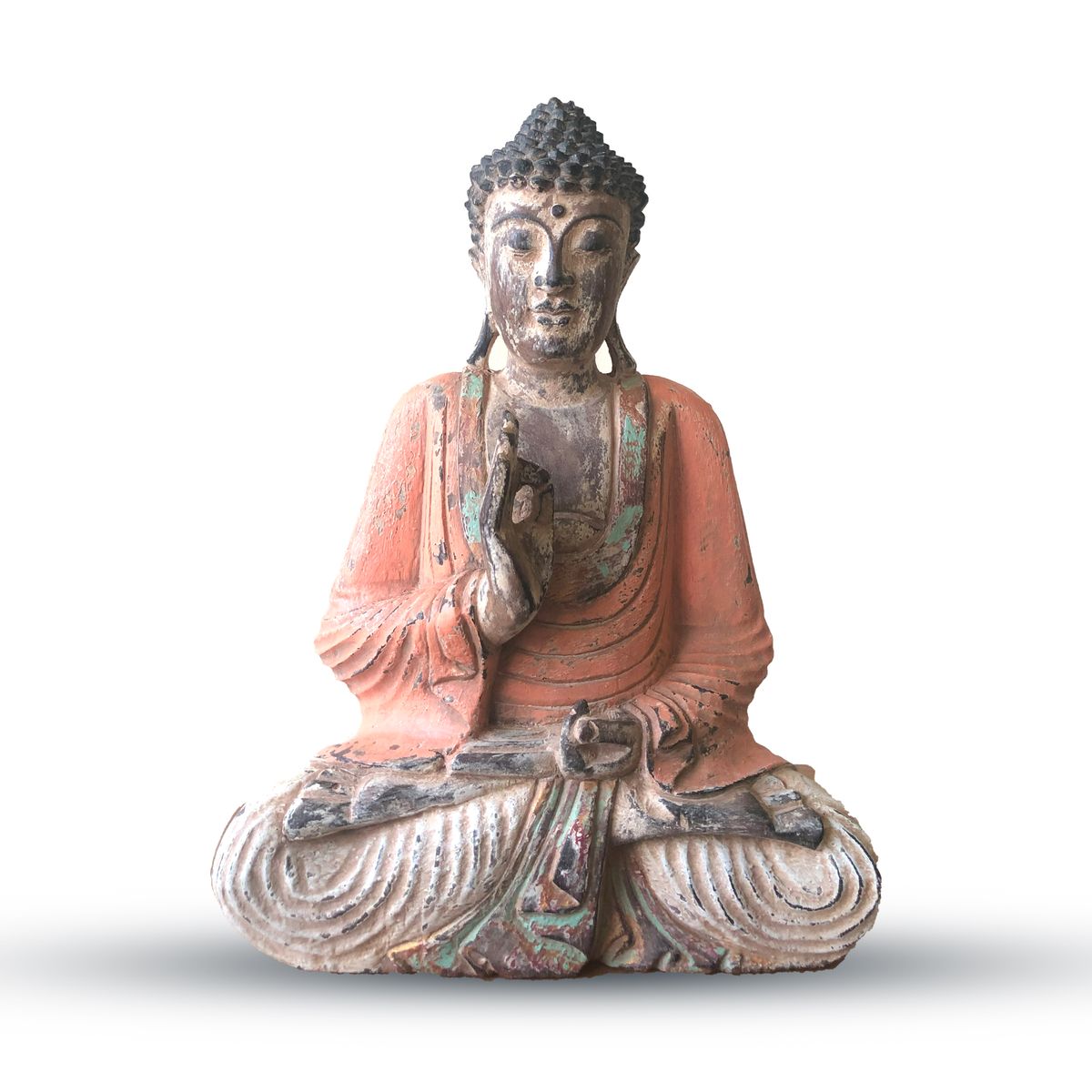 Vintage Orange Hand-Carved Buddha Statue – Teaching Transmission, 40cm