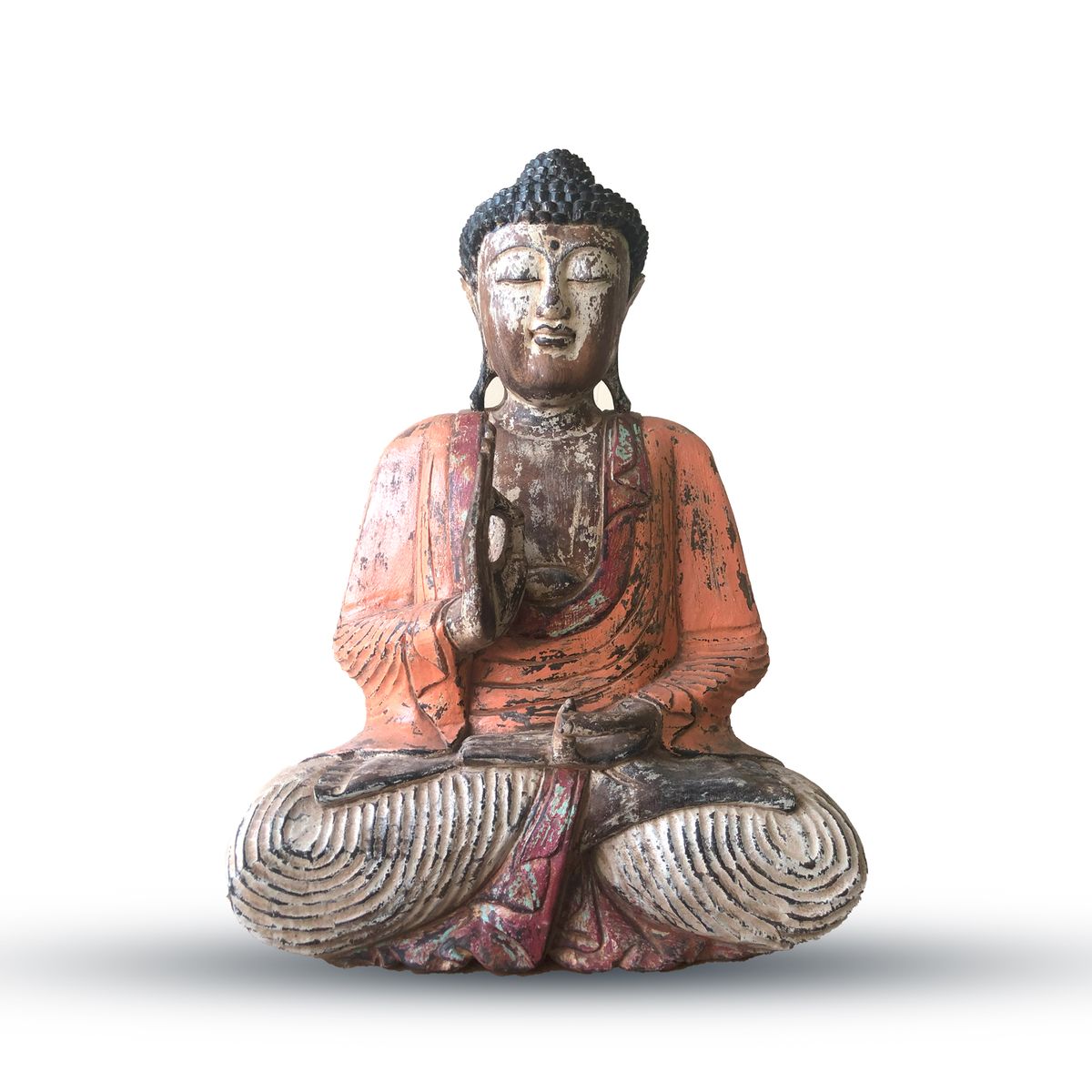 Vintage Orange Hand-Carved Buddha Statue – Teaching Transmission, 60cm