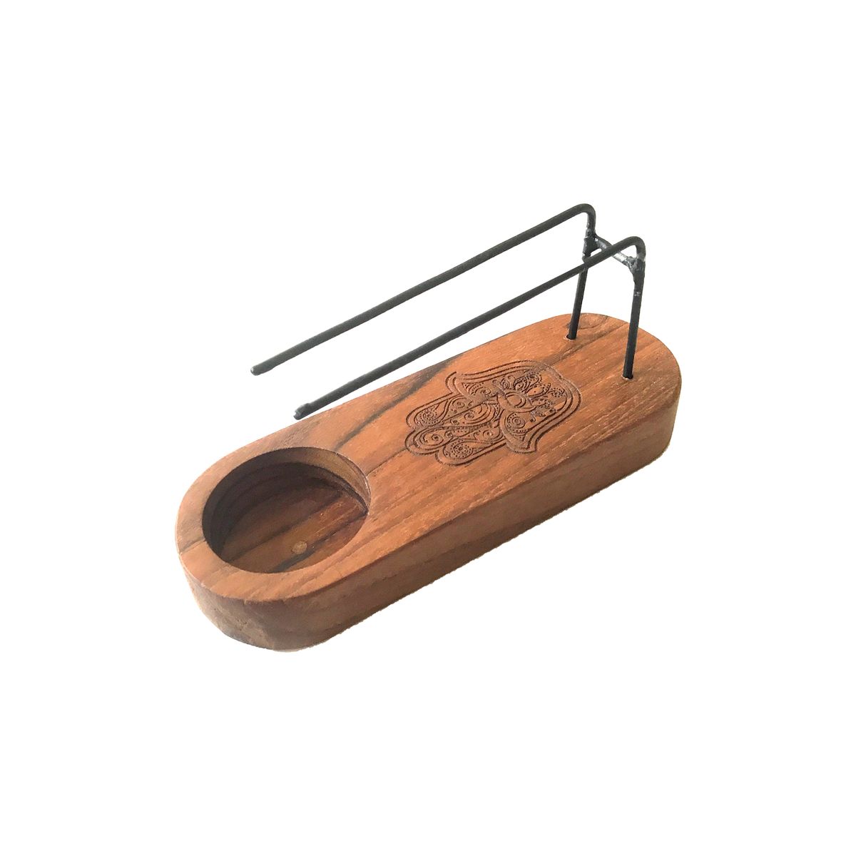 Small Palo Santo Heater – Teak Wood, Hamsa Design